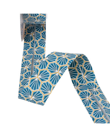 Duck blue honeycomb bias binding 27mm per meter made in France