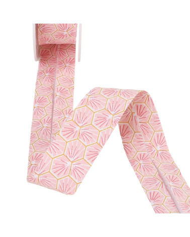 Cinta al bies rosa claro con forma de panal de 27 mm por metro fabricada en Francia