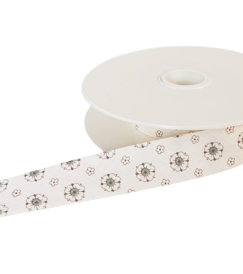 Flower bias binding 25mm light khaki green per meter made in France