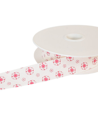 25 mm burgunderrotes Blumen-Schrägband pro Meter, hergestellt in Frankreich