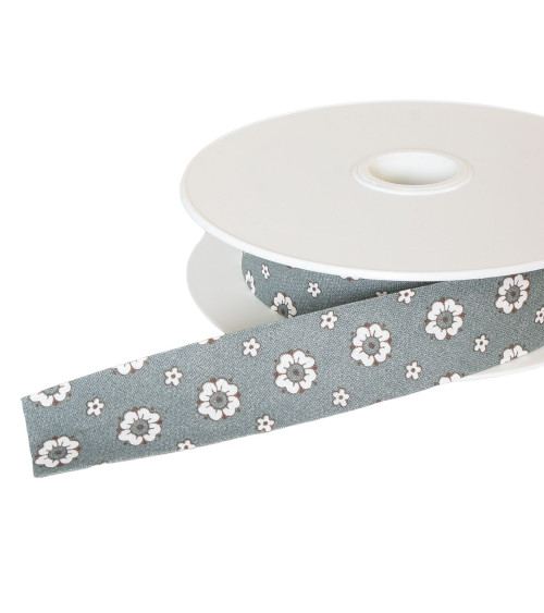 Flower bias binding 25mm light khaki green per meter made in France
