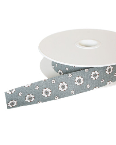 Biais fleurs 25mm vert kaki clair au mètre fabriqué en France