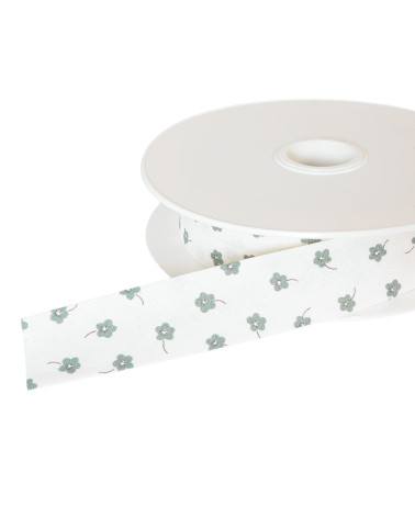Small flower bias binding 25mm light khaki green per meter made in France