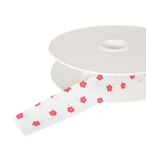 Small flower bias binding 25mm burgundy red per meter made in France