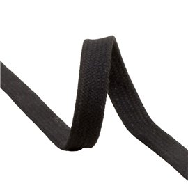 Tresse tubulaire plate au mètre 100 % coton 15mm noir
