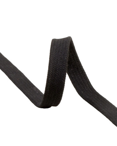 Flaches Schlauchgeflecht pro Meter aus 100 % Baumwolle, 15 mm, schwarz