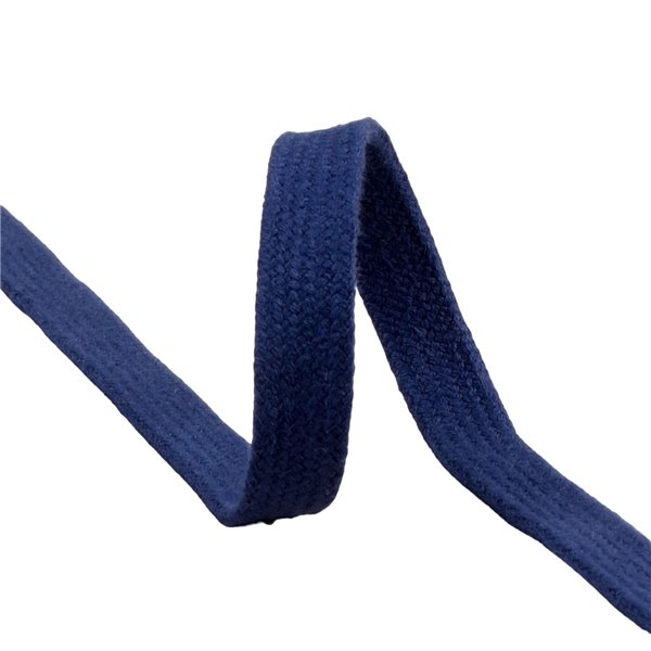 Tresse tubulaire plate au mètre 100 % coton 15mm bleu bleu marine