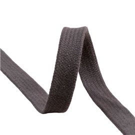 Tresse tubulaire plate au mètre 100 % coton 15mm gris noir
