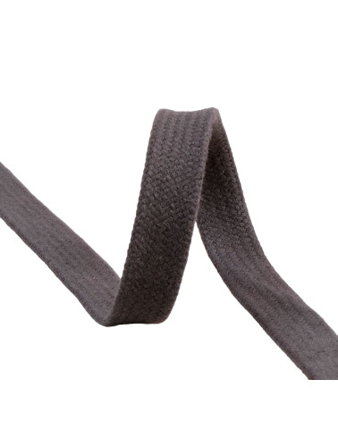 Flaches Schlauchgeflecht pro Meter, 100 % Baumwolle, 15 mm, grau-schwarz