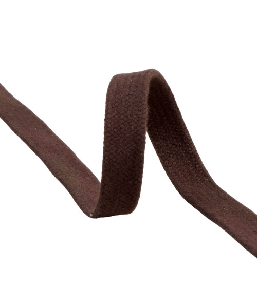 Tresse tubulaire plate au mètre 100 % coton 15mm marron foncé