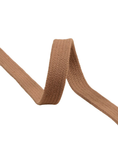 Flat tubular braid by the meter 100% cotton 15mm light brown