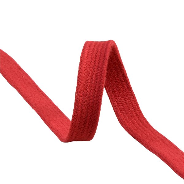 Tresse tubulaire plate au mètre 100 % coton 15mm rouge bordeaux