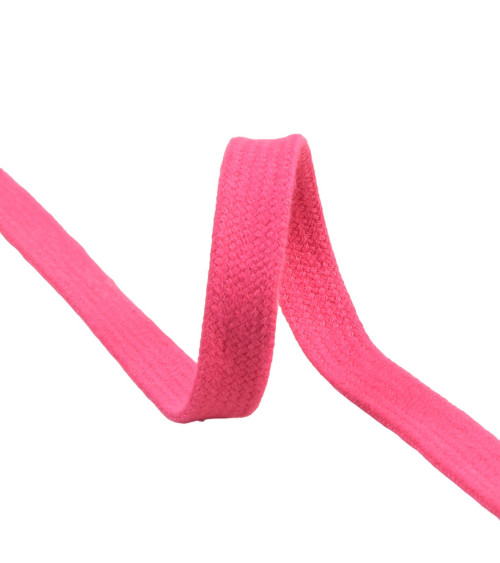 Tresse tubulaire plate au mètre 100 % coton 15mm fuchsia