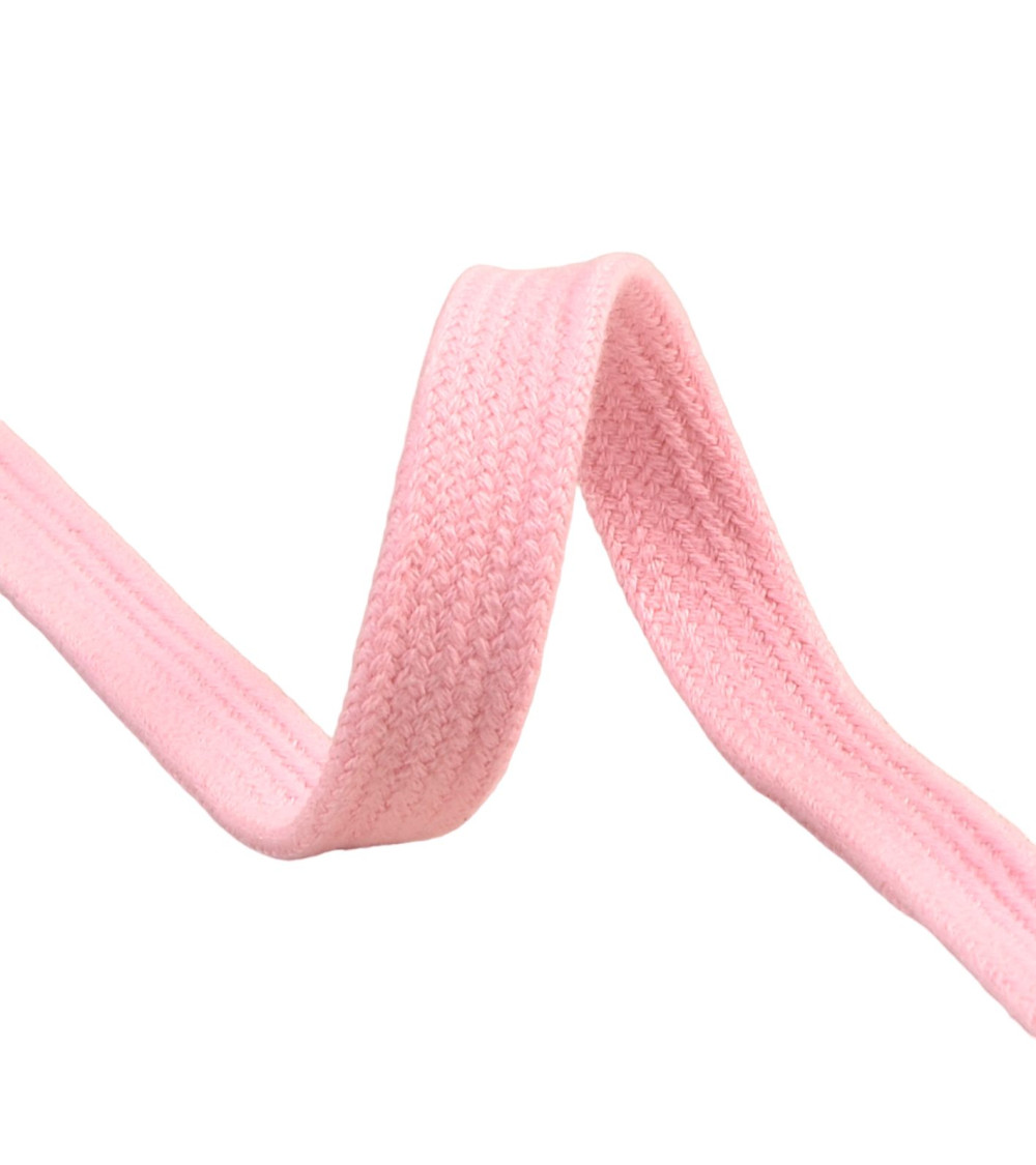 Tresse tubulaire plate au mètre 100 % coton 15mm rose clair