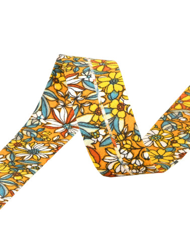 Bies de flores 100% algodón 27 mm amarillo mostaza hecho en Francia