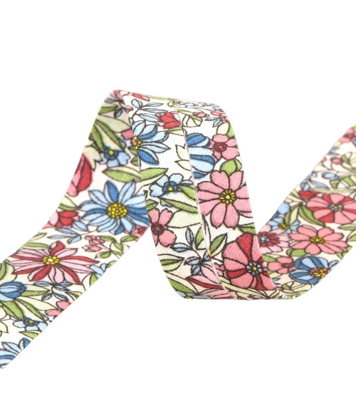 Flower bias binding 100% cotton 27mm light pink made in France