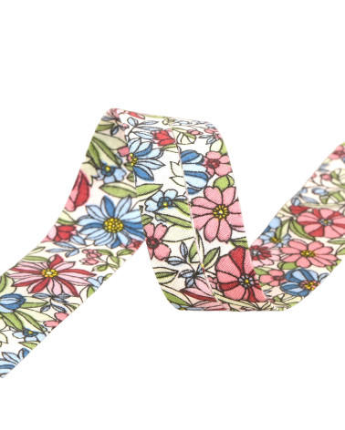 Blumen-Schrägband aus 100 % Baumwolle, 27 mm, hellrosa, hergestellt in Frankreich