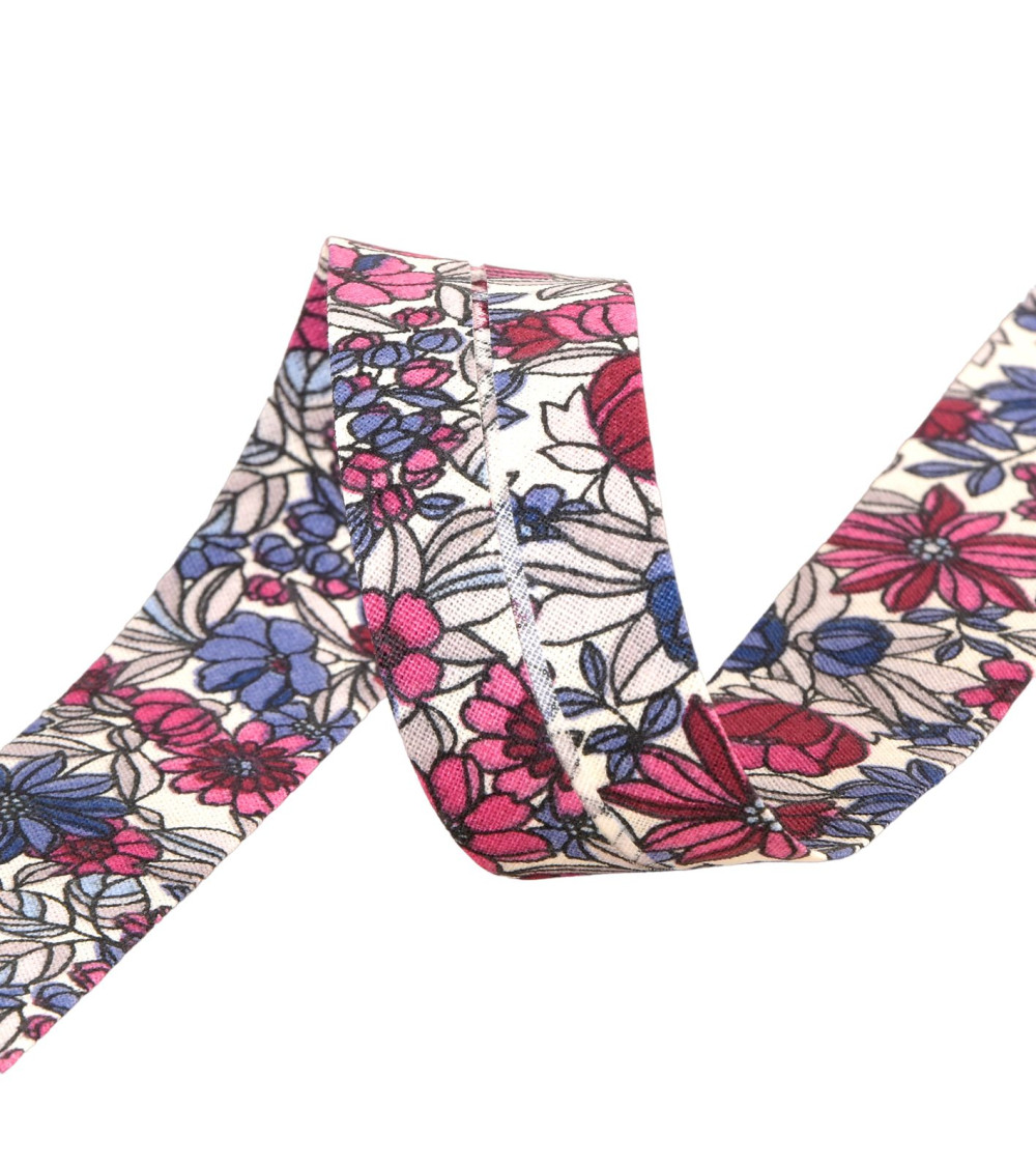 Flower bias binding 100% cotton 27mm red hermes made in France