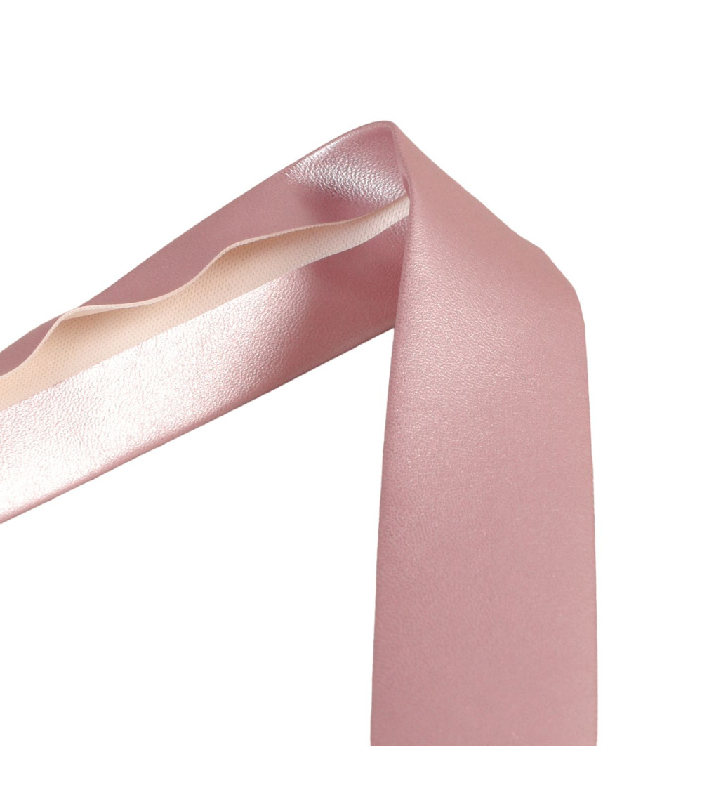 Faux leather metal bias binding 27mm light pink by the meter made in Europe