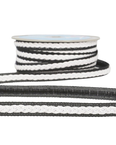 Bobine 20m Galon robe bicolore Blanc/noir 14mm