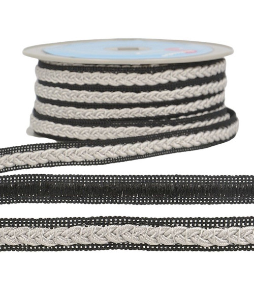 20m reel Two-tone dress braid Light Grey/black 14mm