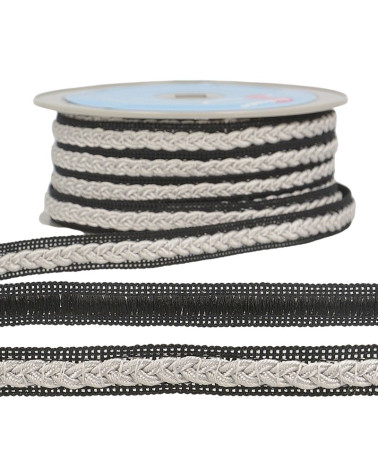 Bobine 20m Galon robe bicolore Gris Clair/noir 14mm