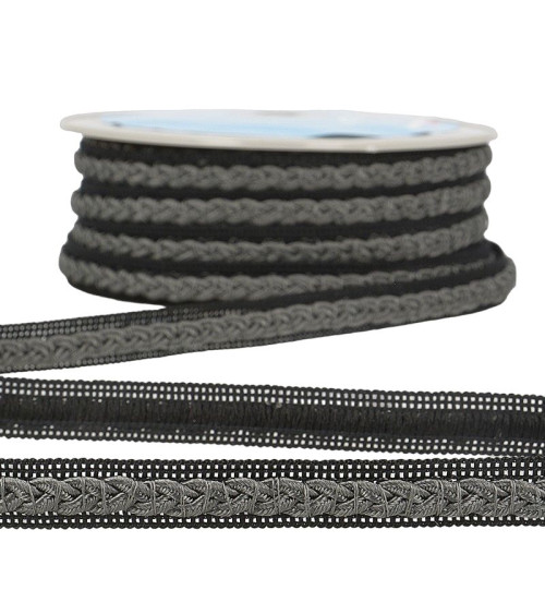 20m reel Two-tone dress braid Light grey/black 14mm