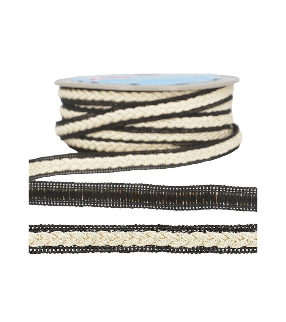 Bobina da 20 m Treccia per abiti bicolore Ecru/nero 14 mm