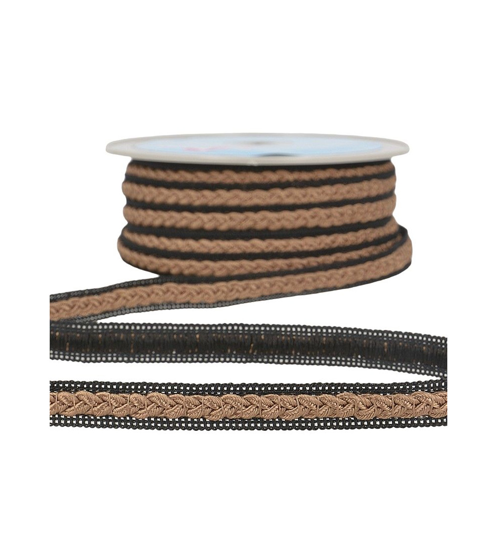 20-m-Rolle Zweifarbiges Kleidgeflecht Braun/Schwarz 14 mm