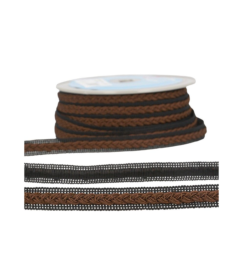 20-m-Rolle Zweifarbiges Kleidgeflecht Dunkelbraun/Schwarz 14 mm