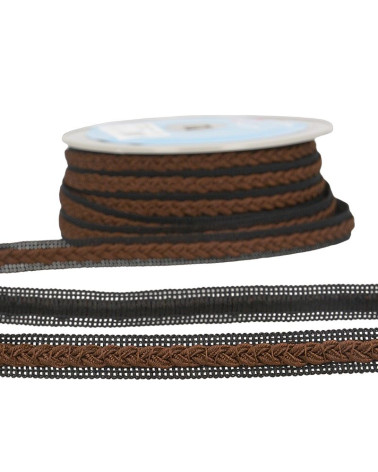 20-m-Rolle Zweifarbiges Kleidgeflecht Dunkelbraun/Schwarz 14 mm