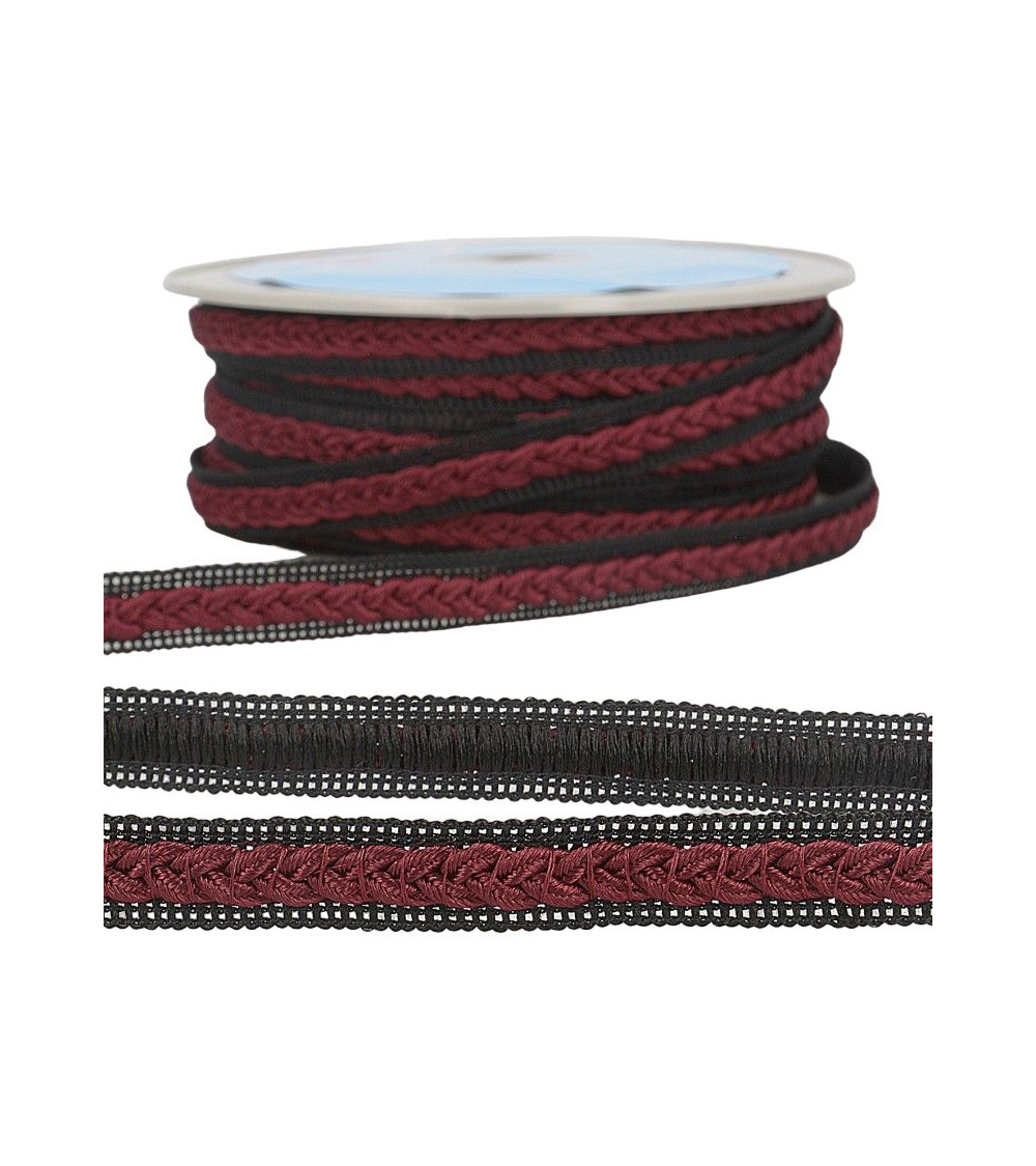 20-m-Rolle Zweifarbiger Kleidzopf Bordeaux/Schwarz 14 mm