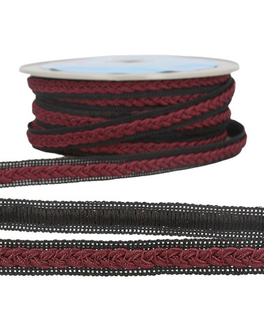 20-m-Rolle Zweifarbiger Kleidzopf Bordeaux/Schwarz 14 mm