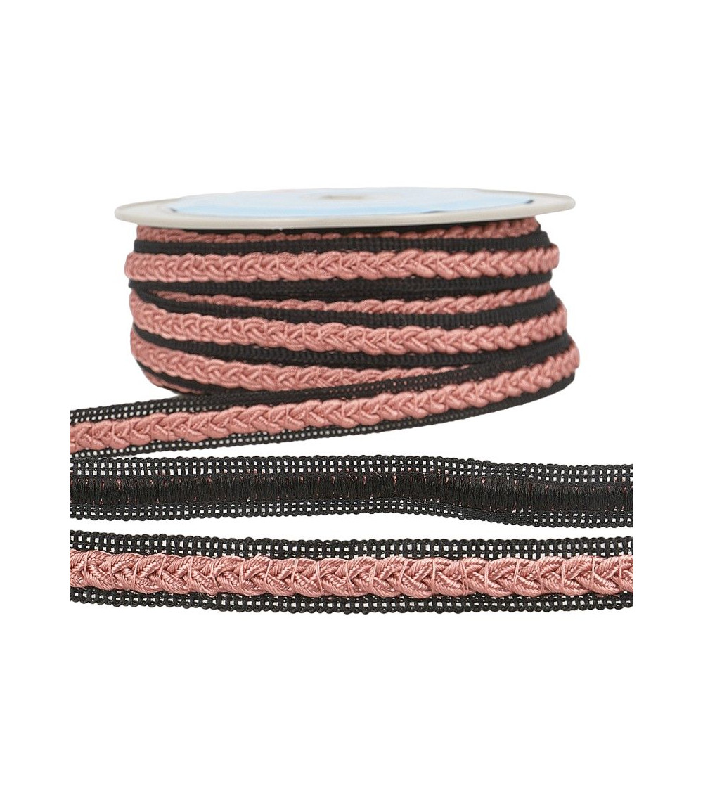 20m reel Two-tone dress braid Old Pink/black 14mm