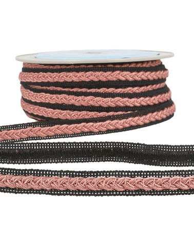 Bobine 20m Galon robe bicolore Vieux Rose/noir 14mm