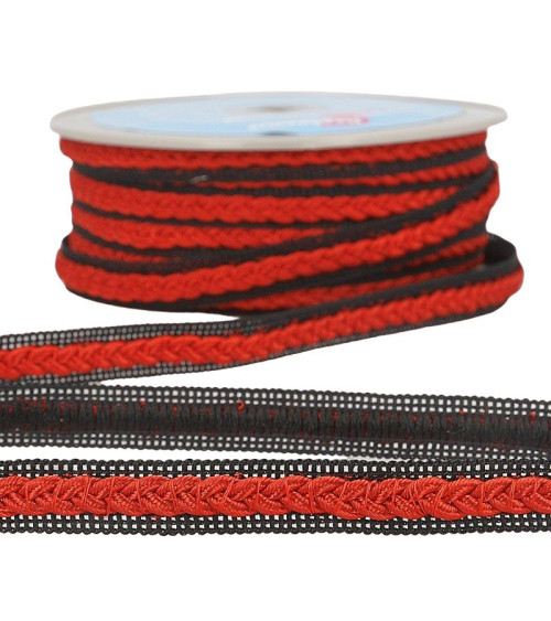 Bobine 20m Galon robe bicolore Rouge/noir 14mm