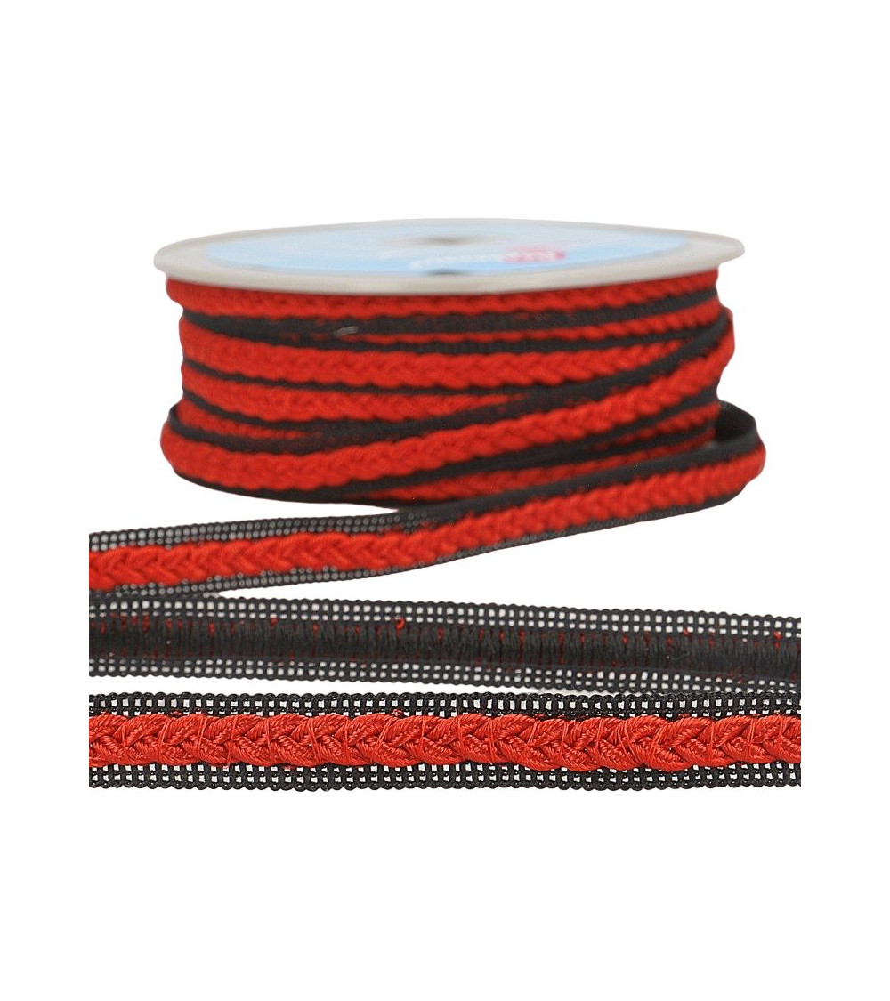20-m-Rolle Zweifarbiges Kleidgeflecht Rot/Schwarz 14 mm