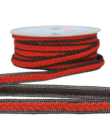 20-m-Rolle Zweifarbiges Kleidgeflecht Rot/Schwarz 14 mm