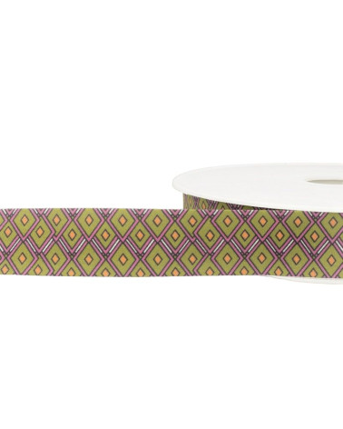 Disquette 25m Biais imprimé vitraux Kaki 27mm