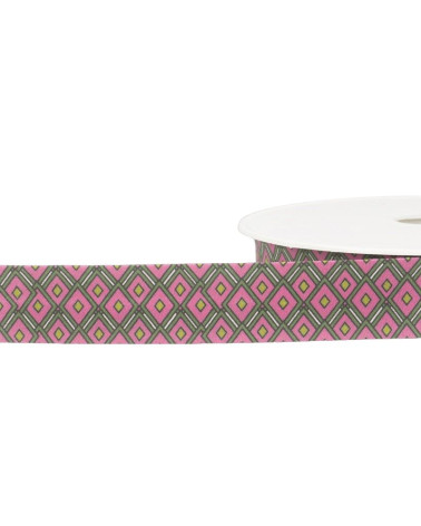 Disquette 25m Biais imprimé vitraux Framboise 27mm