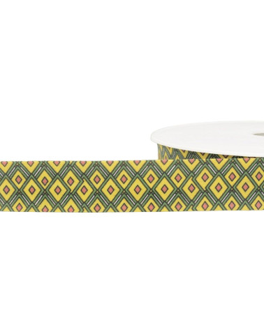 Disquette 25m Biais imprimé vitraux Jaune 27mm