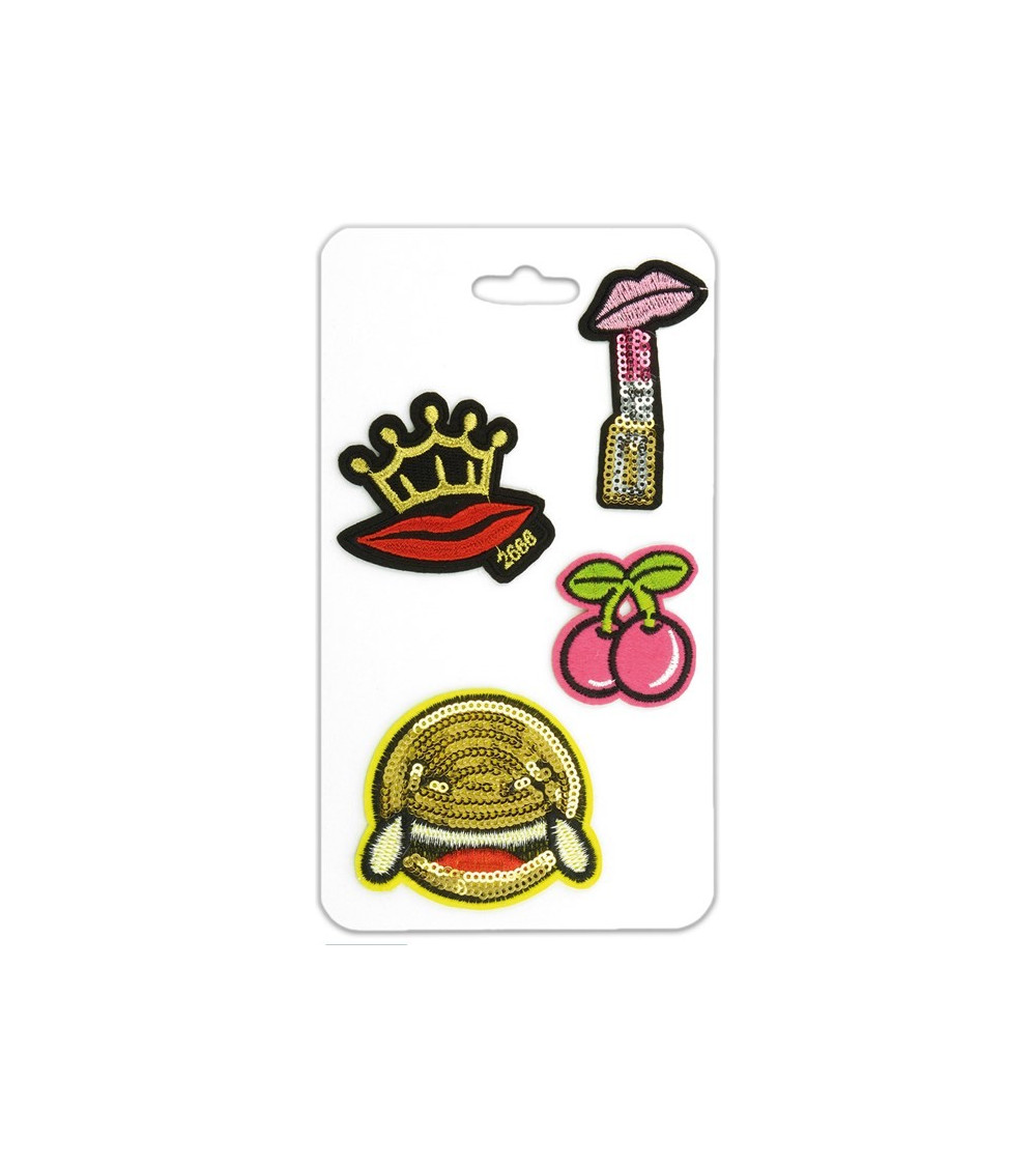 Set mit 4 Bügelflicken mit Smiley-Motiv
