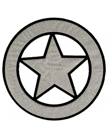 Aufnäher zum Aufbügeln. Glänzender silberner Stern, Durchmesser 10 cm