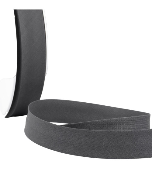 Folded bias all black gray textile per meter made in France