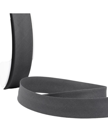 Folded bias all black gray textile per meter made in France