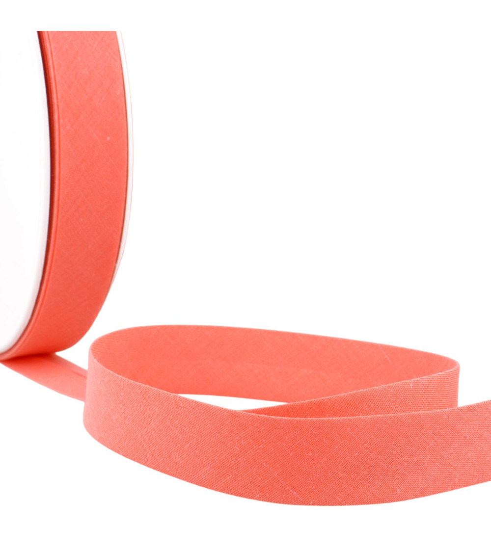 Folded bias binding in all peach pink textiles per meter made in France