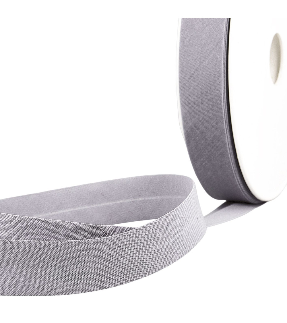 Folded bias all grey/gray textile per meter made in France