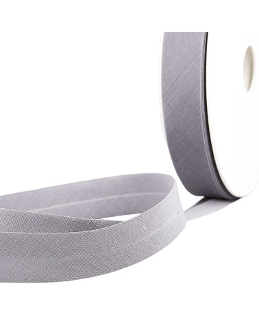 Folded bias all grey/gray textile per meter made in France