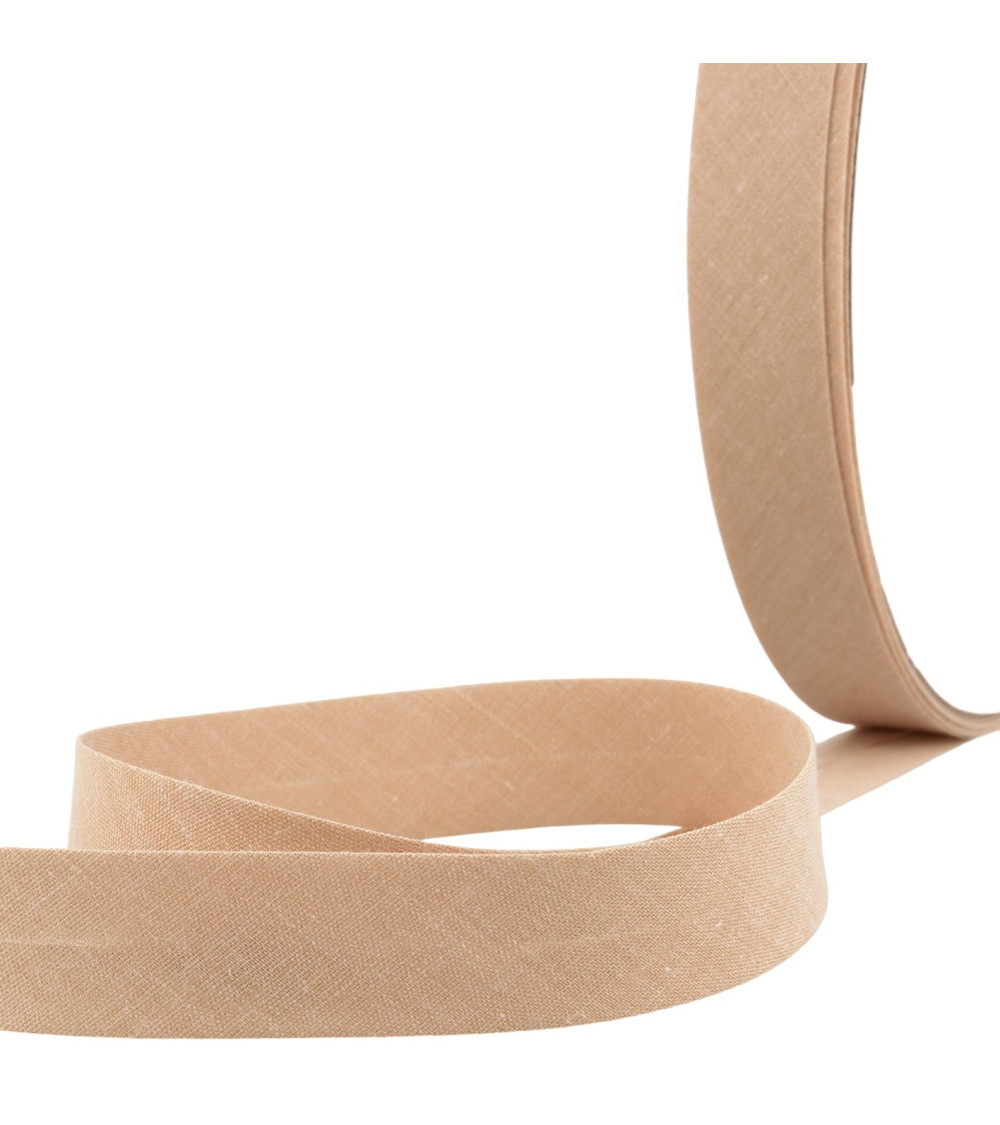 Folded bias all beige gold textile per meter made in France