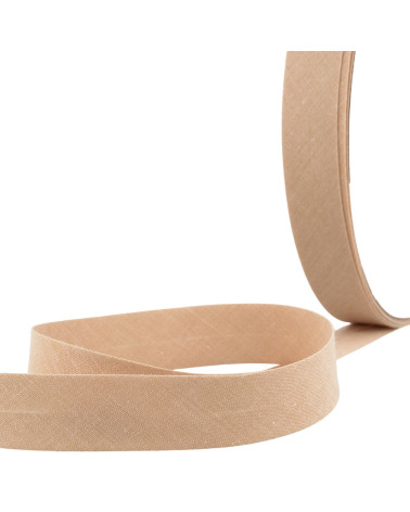 Gefaltetes Schrägband aus beige-goldenem Textil pro Meter, hergestellt in Frankreich